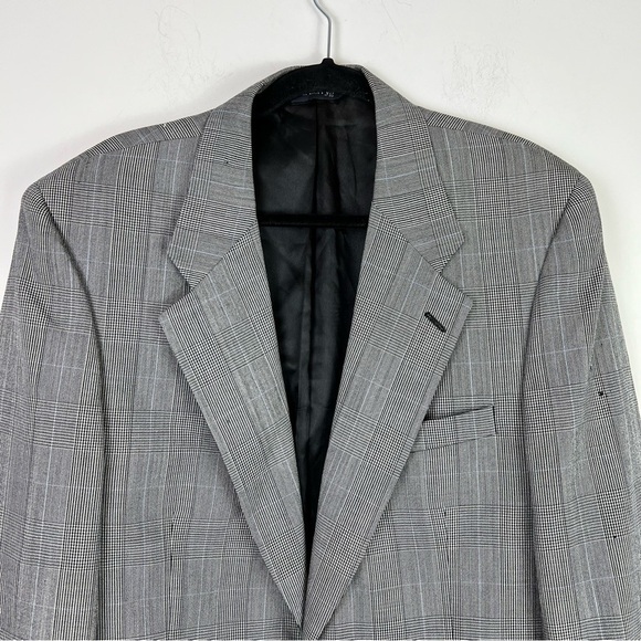 Burberrys Blazer mens large two button coat grey blue micro plaid 100% wool - Picture 8 of 11